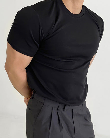 Men's Short Sleeve Slim Solid Color Cotton Base Shirt