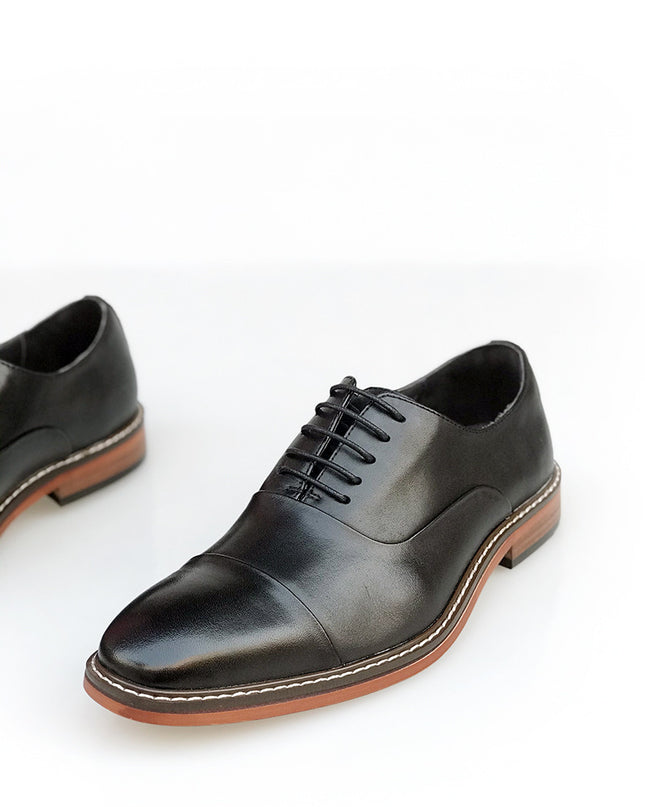 Leather Shoes Men's British Genuine Leather Pointed Brown Vintage Oxford