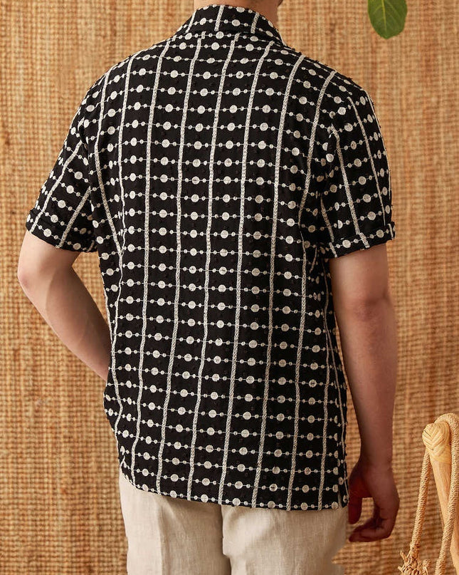 Pure Cotton Embroidery Cuban Collar Short Sleeve Printed Shirt Breathable Casual Shirt