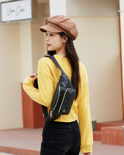 New Women's Fashion Embroidered Crossbody Bag Casual Rhombus Pu Pocket