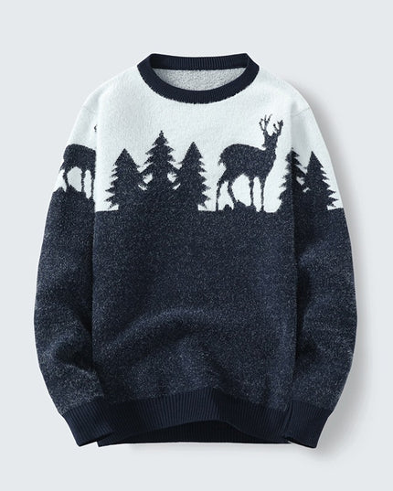Men's Round Neck Jacquard Pullover Sweater