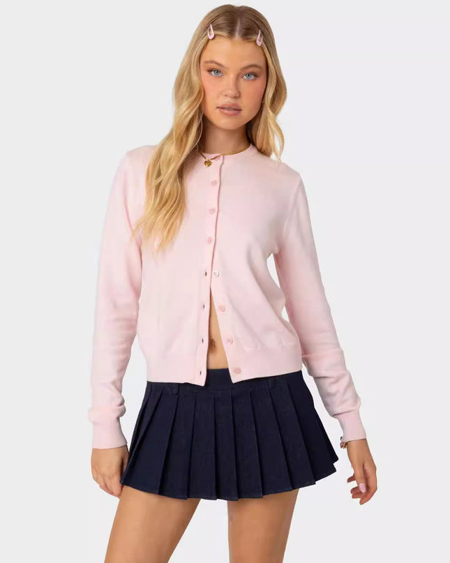 Autumn And Winter Women's Clothing Solid Color Buttons Cardigan Long Sleeve