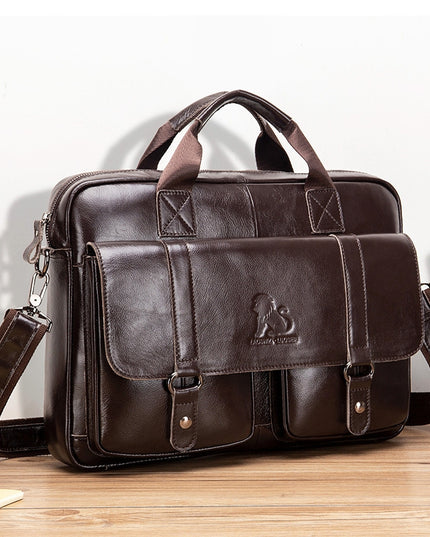 Cowhide Men's Briefcase Business Large Capacity Handbag
