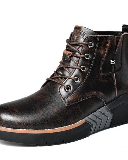 Autumn and winter leather British style high bottom fashion short boots