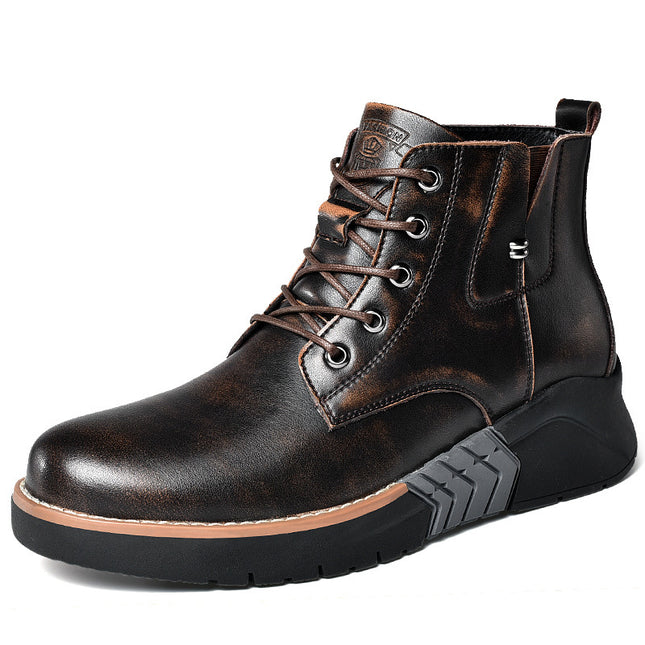 Autumn and winter leather British style high bottom fashion short boots
