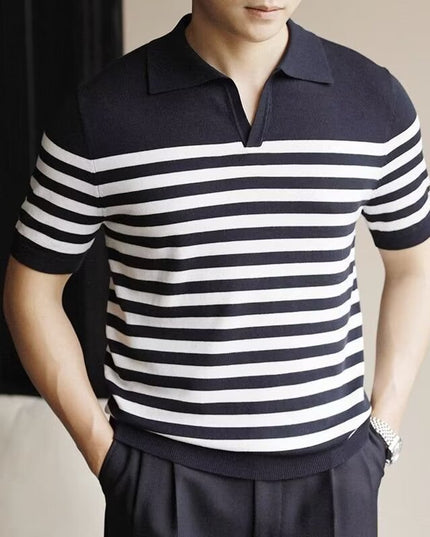 Men's Fashion Striped Casual Thin Half Sleeve Top