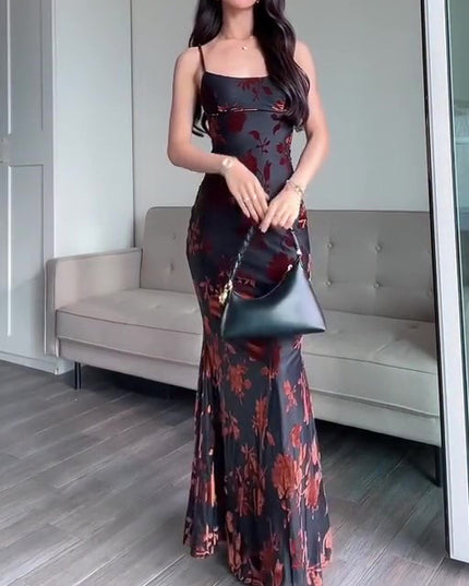 Flocked Strappy Maxi Dress