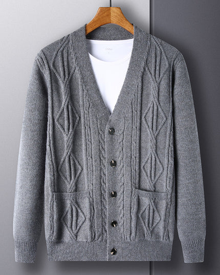 Knitted Cardigan Rhombus Loose Casual Sweater Coat Men