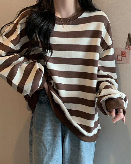 Retro Printed Crew Neck Sweatshirt Women