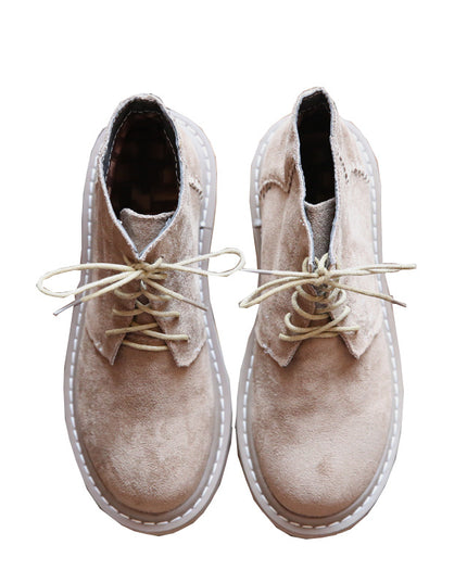 Vintage Suede Round Toe Lace-Up Ankle Boots