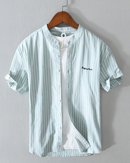 English Letter Stripes Short Sleeve Embroidered Shirt Men's Clothing