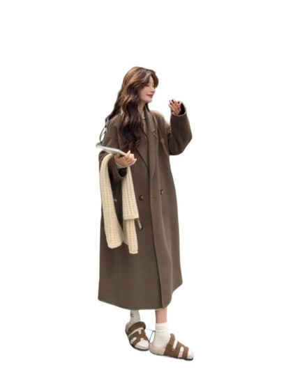 Design Sense Oatmeal Color Small Woolen Overcoat Women's Coat