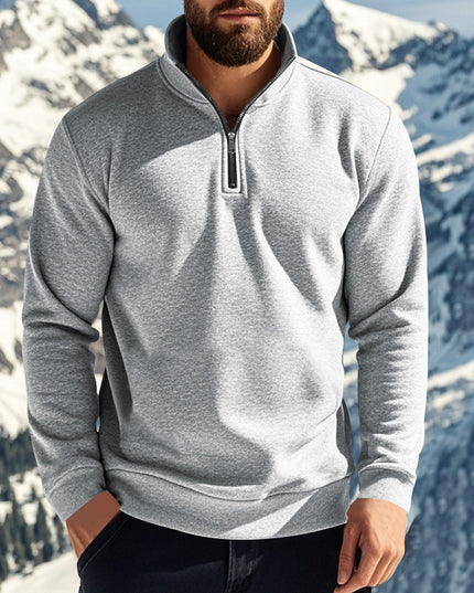 Men's Sweater Zipped Stand Collar Fleece-lined