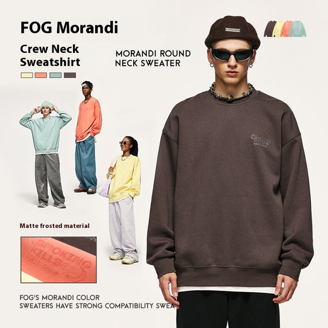 INF Men's Clothing FOG Morandi Gel Printing Round Neck Fleece-lined Sweater