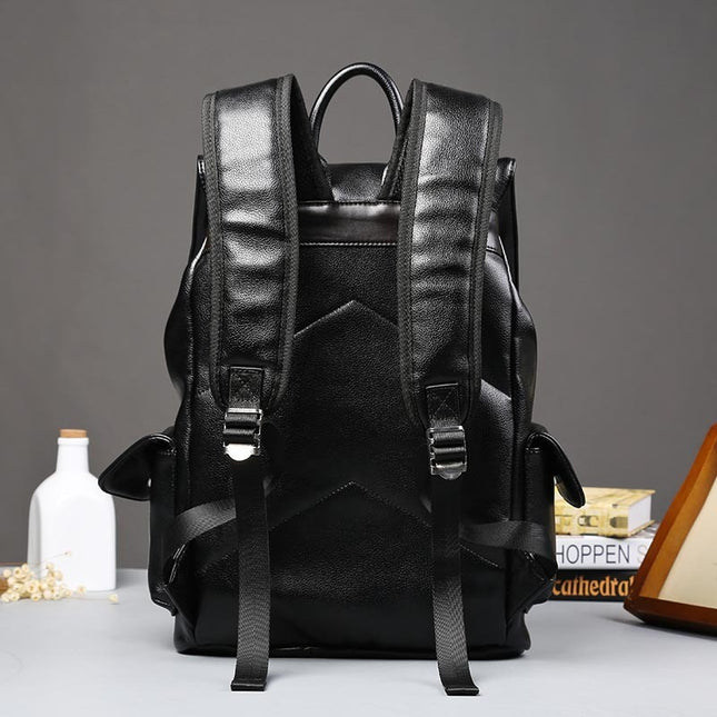 Double shoulder bag men's Korean style leather business trend flip flip backpack with fashion backpack, student bag, men's travel bag