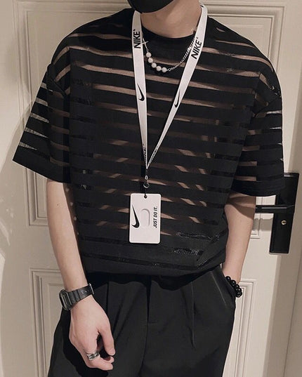 Men's Short Sleeve Thin Hollow T-shirt