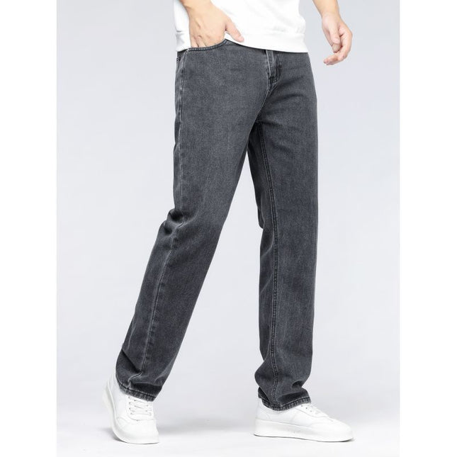 Men’s Simple Casual Extra Long Jeans | High-Waist Straight-Leg Denim