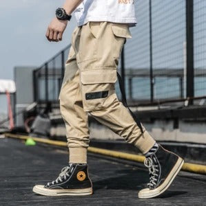 Multi-pocket hip-hop cropped cropped overalls
