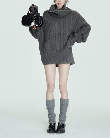 Pure Soft Glutinous Off-shoulder Turtleneck Sweater