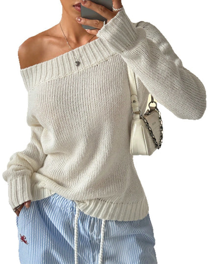 Head Sloping Exposed Shoulder Women's Autumnwinter Knit Casual