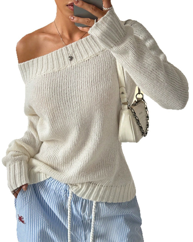 Head Sloping Exposed Shoulder Women's Autumnwinter Knit Casual