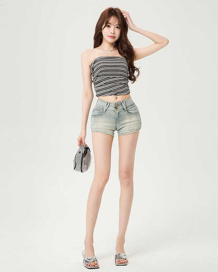 American Retro Hot Girl Rivet Denim Shorts