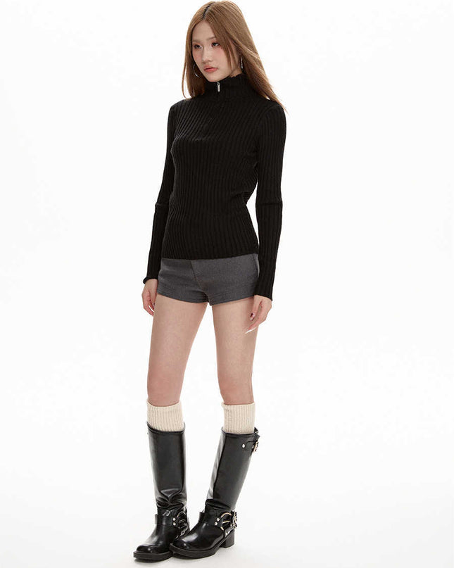 Black Long Sleeve Turtleneck Sweater Zipper Thickening Bottoming Shirt