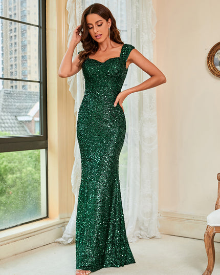 Green Suspenders Mid Waist Party Evening Dress