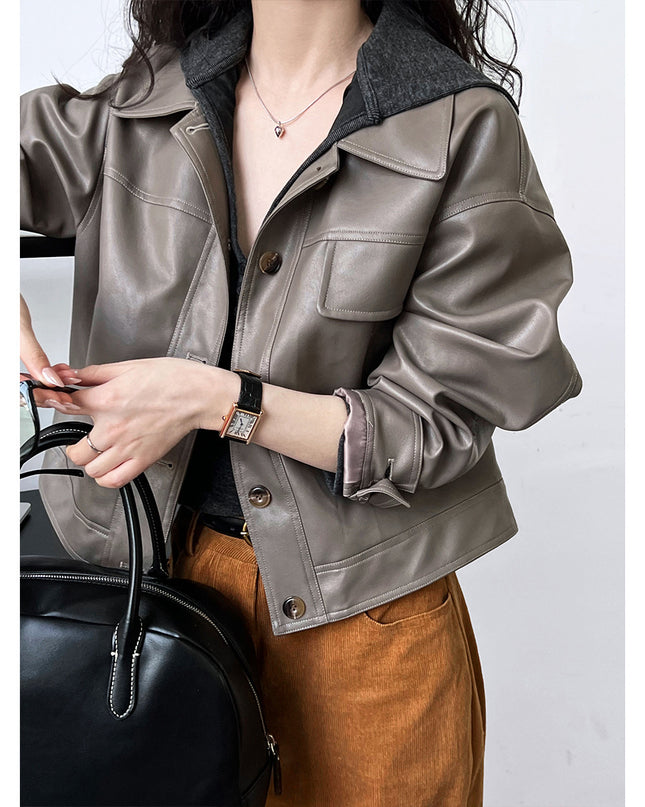 Women's Fall Lapels Motorcycle Short Jacket