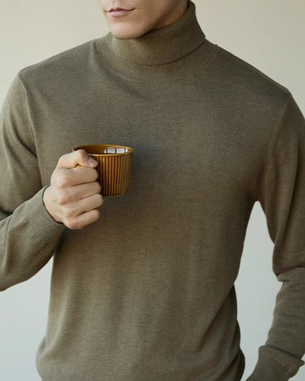Wool Blend Turtleneck Sweater Men's Long Sleeve