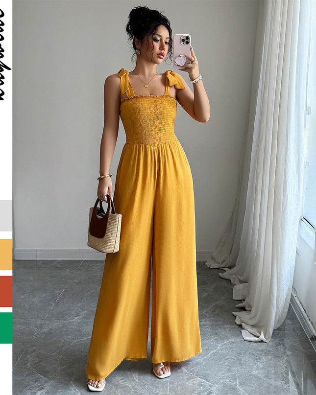Women's High-grade Simple Camisole High-waist Wide-leg Jumpsuit
