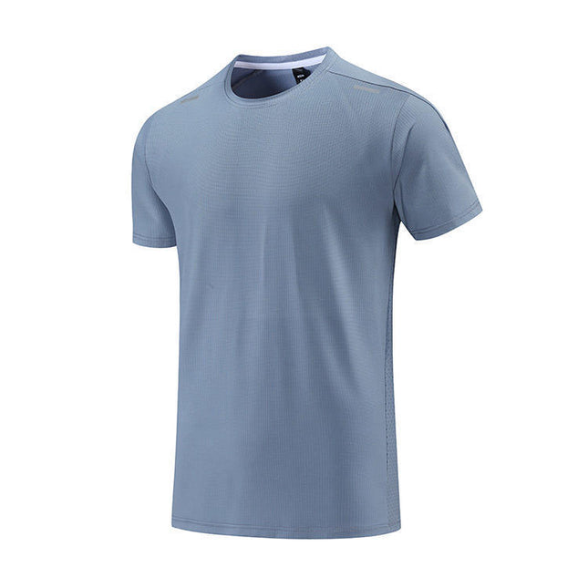 Polyester Horizontal Grid Leisure Sports Quick-drying Breathable T-shirt