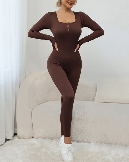 Square Collar Long Sleeve Thread Seamless Yoga Bodysuit