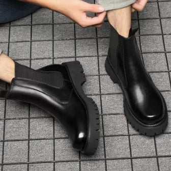 Thick Soled Doc Martens Men's Half High Top Leather Boots Sleeve Tooling Cotton Boots
