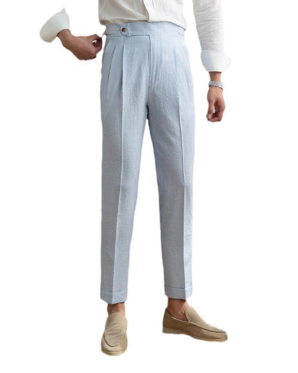 Summer Men's Suit Pants High Waist Straight