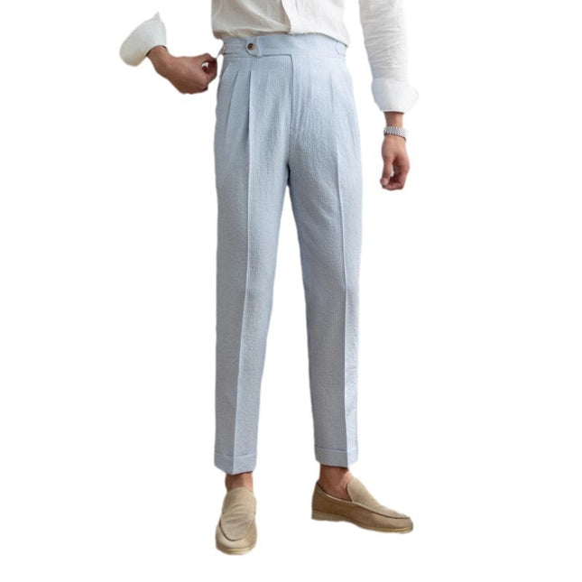 Summer Men's Suit Pants High Waist Straight