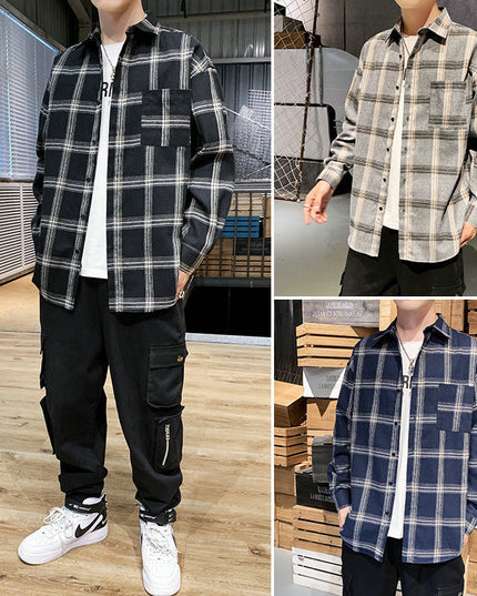 Plaid shirt male growth sleeve shirt