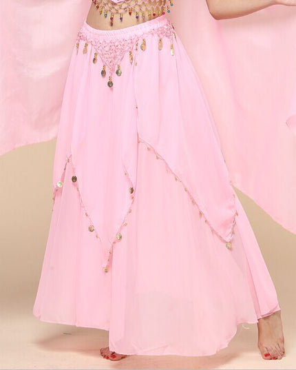 Belly Dance Hanging Coin Skirt Chiffon Big Hem Dress