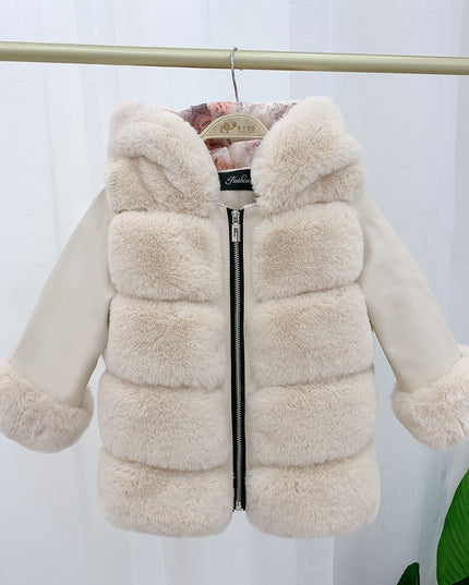 Children's Cotton Coat Rex Rabbit Hooded Faux Fur Coat
