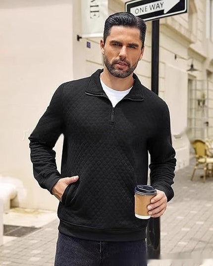 Long Sleeve Knitted Zip Pullover Plaid Sweatshirt