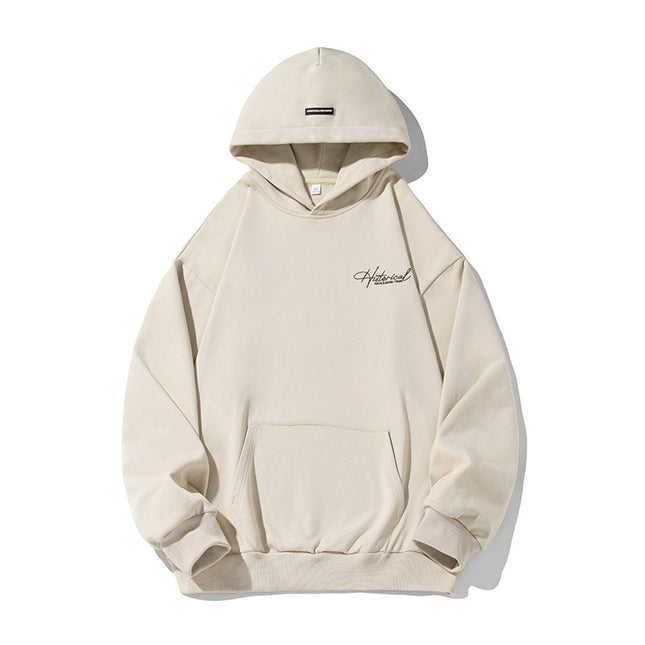 Retro Heavy Hooded Sweater Men's Autumn And Winter High Street American Letter Embroidery