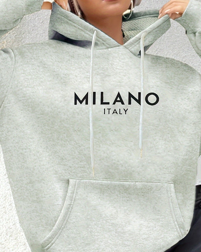 Casual Long Sleeved Printed Kangaroo Pocket Hoodie
