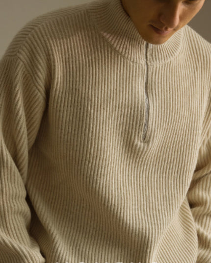 Lazy And Versatile Wool Turtleneck Half Loose Zip Sweater