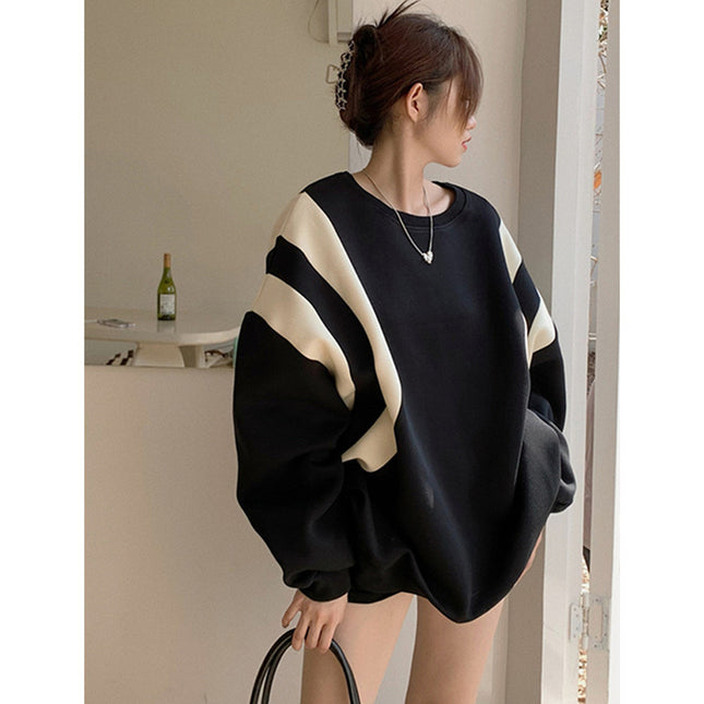 Stitching Contrast Color Design Ins Korean Style Sweater For Women