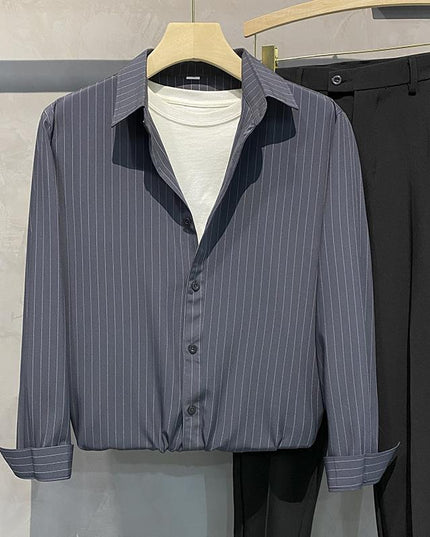 High-grade Striped Loose Silky Casual Overshirt