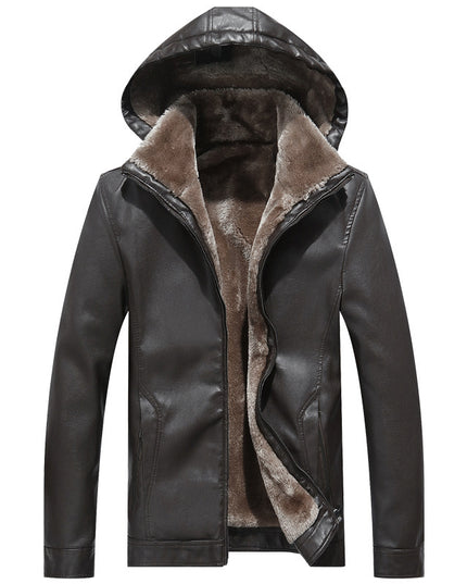 Men's Fashion Casual Zipper Slit Pocket Hooded Turn-down Collar Coat