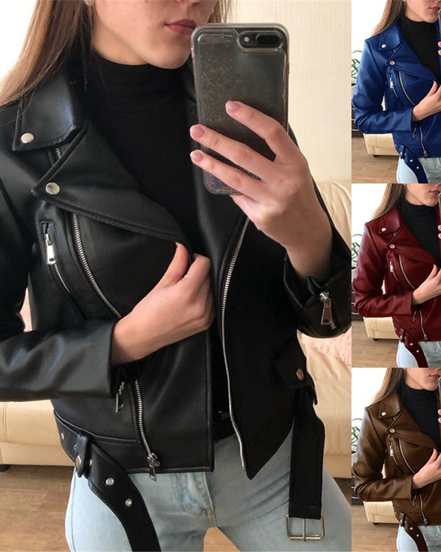 Skinny slim leather jacket motorcycle suit