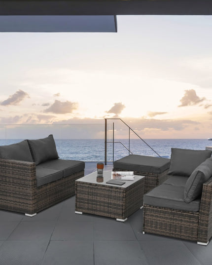 Patio Furniture, Outdoor Furniture, Seasonal PE Wicker Furniture, 4 Set Wicker Furniture With Tempered Glass Coffee Table