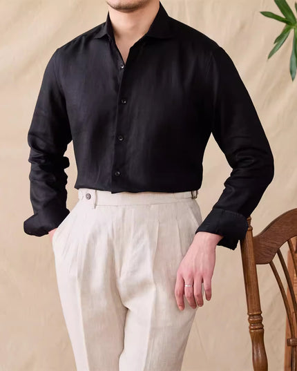 Men's Cotton Linen Casual Solid Color Long Sleeve Shirt