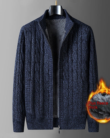Men's Cardigan Sweater Fleece-lined  Thickening Thermal Half Turtleneck